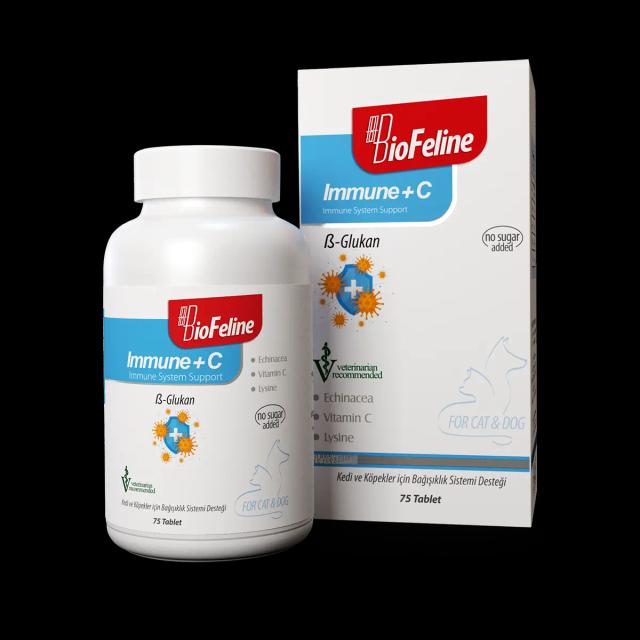 BioFeline Immune+C Kedi ve Köpekler için Bağışıklık Sistemini Güçlendiren Bağışıklık Sistemi Destek Tableti 75 Tablet