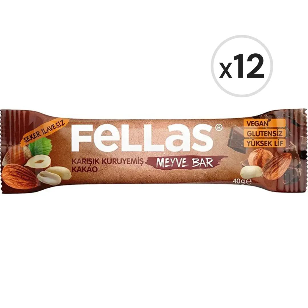 Fellas Meyve Bar - Karışık Kuruyemişli ve Kakaolu 40 g x 12 Adet