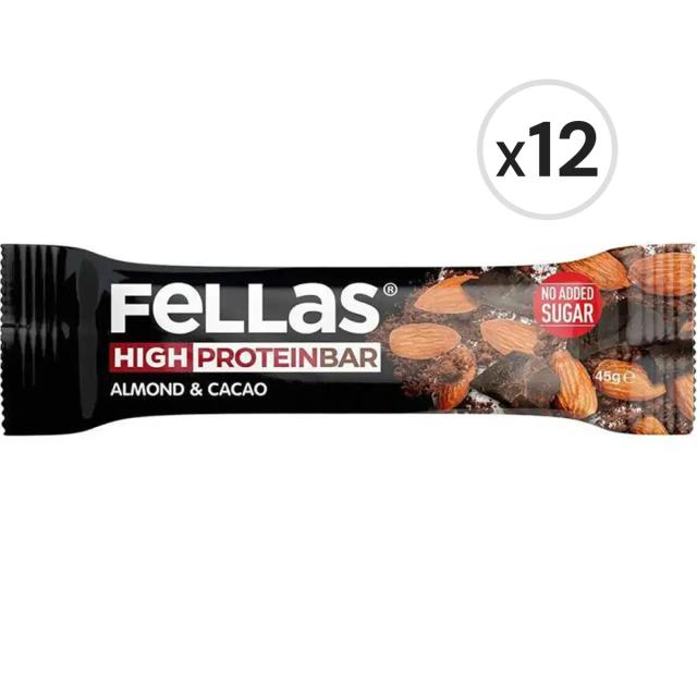 Fellas Yüksek Protein Bar - Bademli ve Kakaolu 45 g x 12 Adet