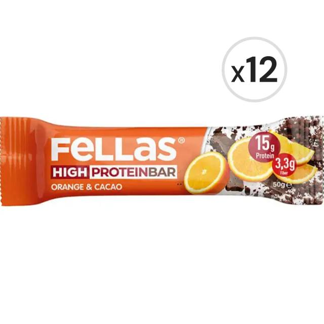 Fellas Yüksek Protein Bar - Portakal & Kakao 50 g x 12 Adet