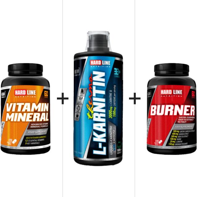 Hardline Form 2.3 Kombinasyonu (İleri Seviye) - L-Karnitin Thermo Yeşil Elma 1000 ml & Vitamin Mineral 120 Tablet & Burner 120 Tablet