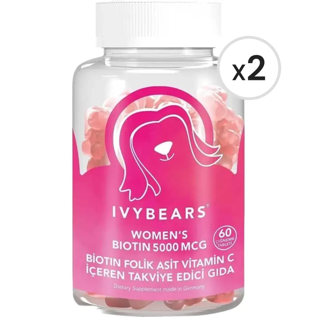 IvyBears Women's Biotin 5000 mcg 60 Çiğneme Tableti 2'li Paket