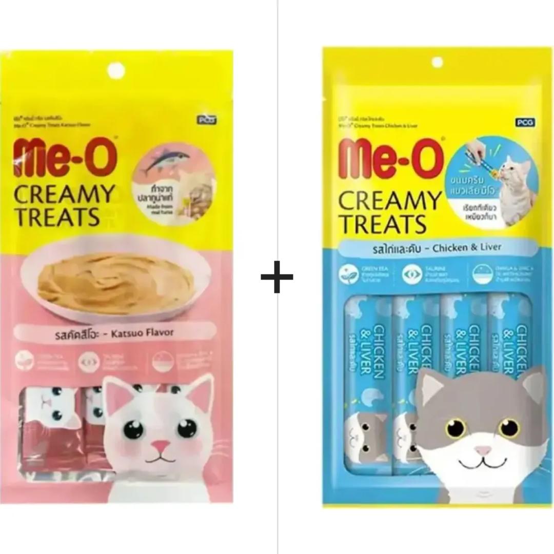 Me-O Creamy Treats Tavuklu Ciğerli ve Çizgili Orkinos Balıklı Krem Kedi Ödül Maması 4 x 15 g Paket