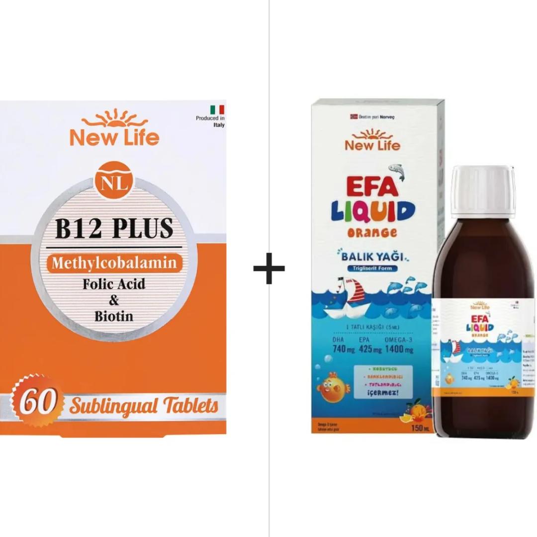 New Life B12 Plus 60 Tablet & EFA Liquid Portakal 150 ml