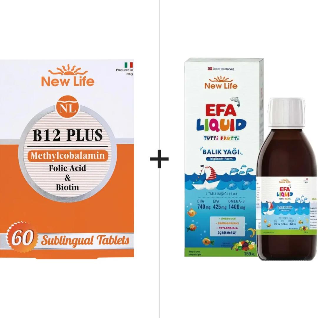 New Life B12 Plus 60 Tablet & EFA Liquid Tutti Frutti Balık Yağı150 ml