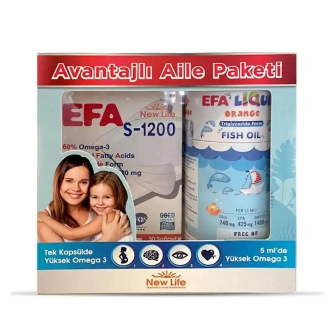 New Life EFA S-1200 30 Kapsül & EFA Liquid Portakal 150 ml