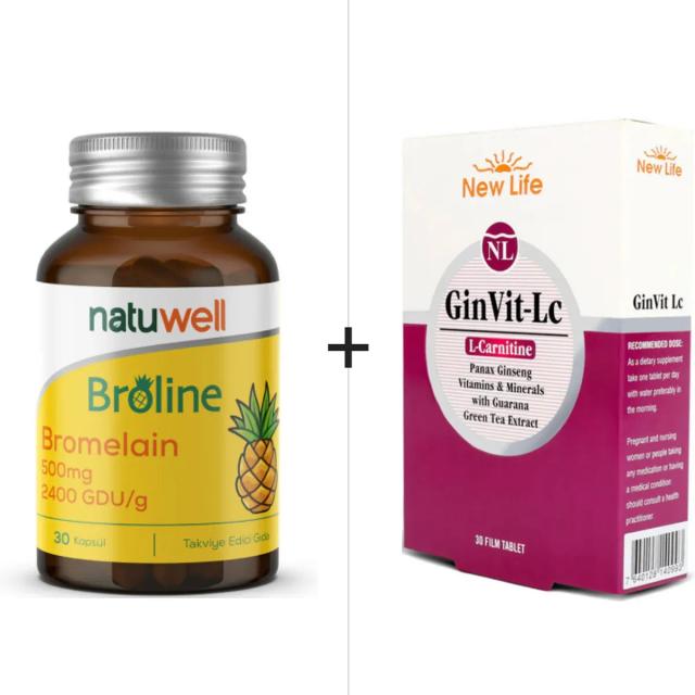 New Life GinVit-LC 30 Tablet & Natuwell Broline Bromelain 500 mg 30 Kapsül