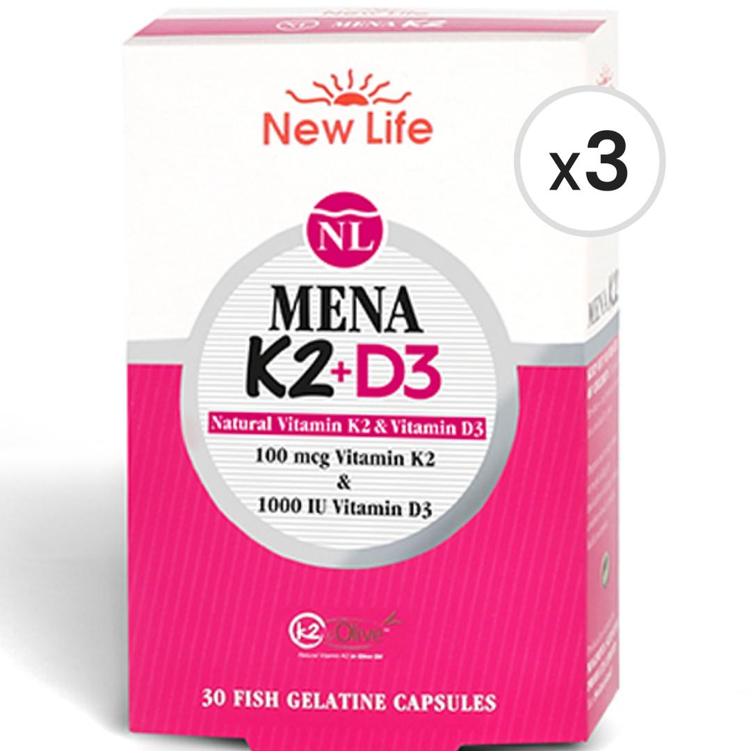 New Life Mena K2 + D3 30 Kapsül 3'lü Paket