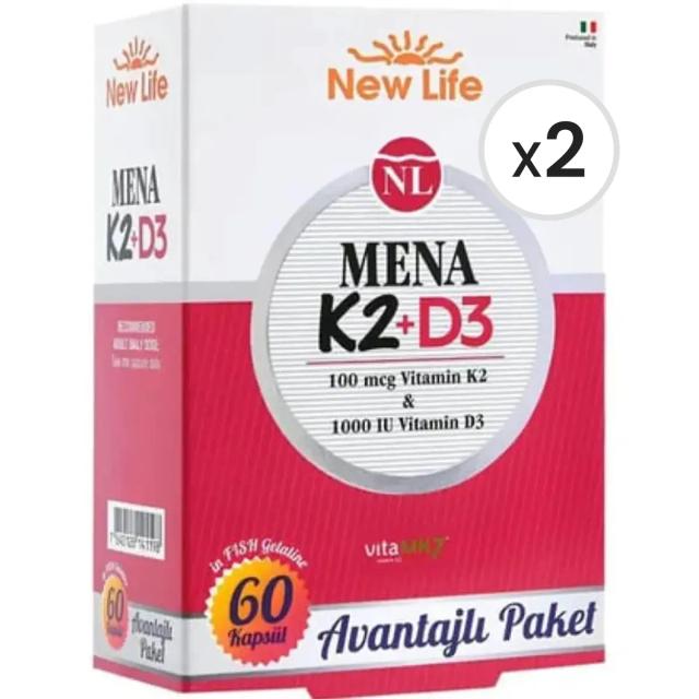 New Life Mena K2 + D3 60 Kapsül 2'li Paket