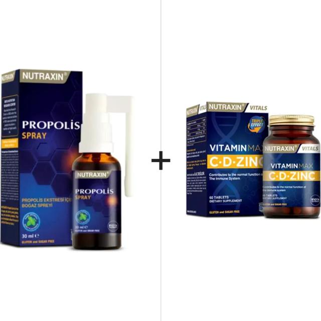 Nutraxin Propolis Sprey 30 ml & Vitamin Max C-D-Zinc 60 Tablet