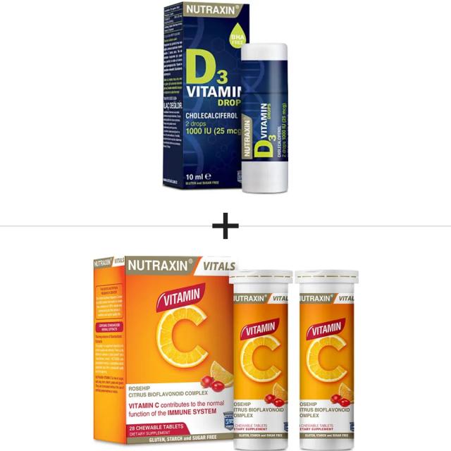 Nutraxin Vitamin C 28 Çiğneme Tableti & D3 Vitamini Damla