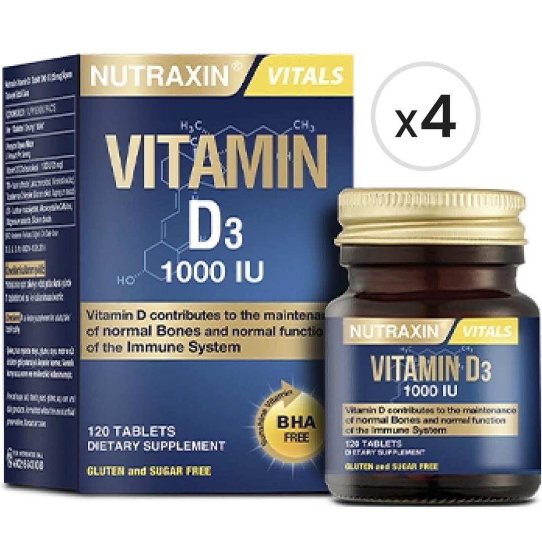 Nutraxin Vitamin D3 1000 IU 120 Tablet 4'lü Paket