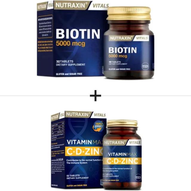 Nutraxin Vitamin Max C-D-Zinc 60 Tablet & Biotin 5000 mcg 30 Tablet