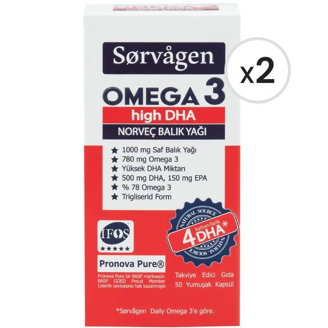 Sorvagen Omega-3 High DHA Norveç Balık Yağı 50 Kapsül 2'li Paket