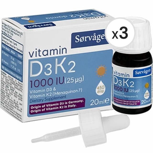 Sorvagen Vitamin D3K2 1000 IU 20 ml Damla 3'lü Paket