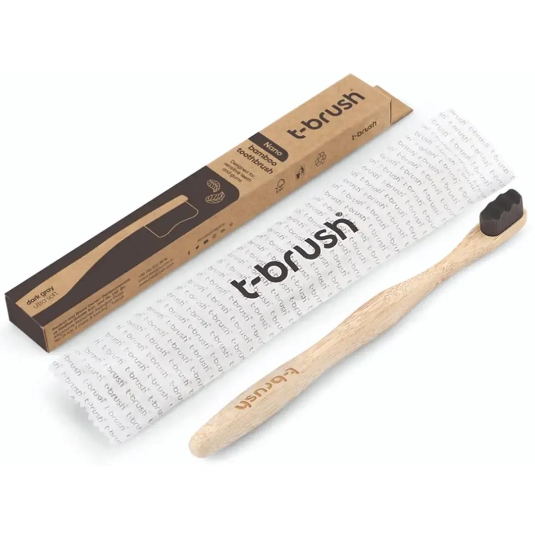 T-Brush Nano Vegan Bambu Ultra Yumuşak Diş Fırçası - Koyu Gri