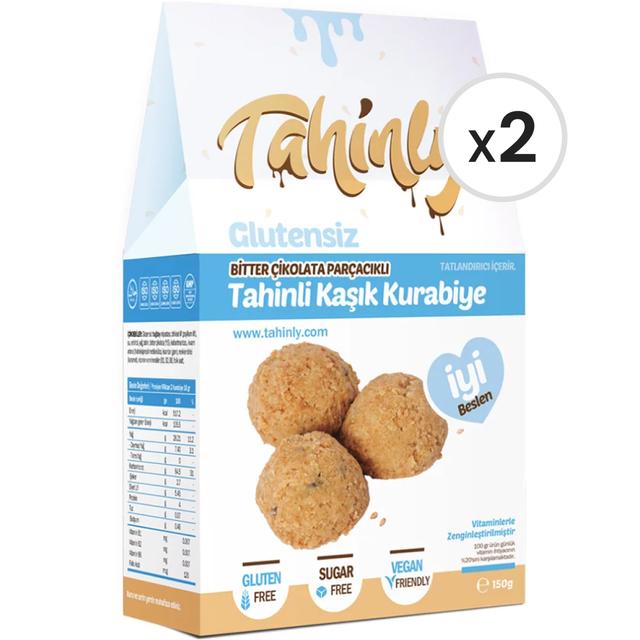 Tahinly Glütensiz Bitter Çikolata Parçacıklı Tahinli Kaşık Kurabiye 150 g 2'li Paket