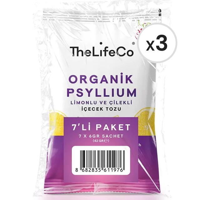 TheLifeCo Organik Psyllium Karnıyarık Otu Limonlu ve Çilekli İçecek Tozu 6 g x 7 Saşe 3'lü Paket