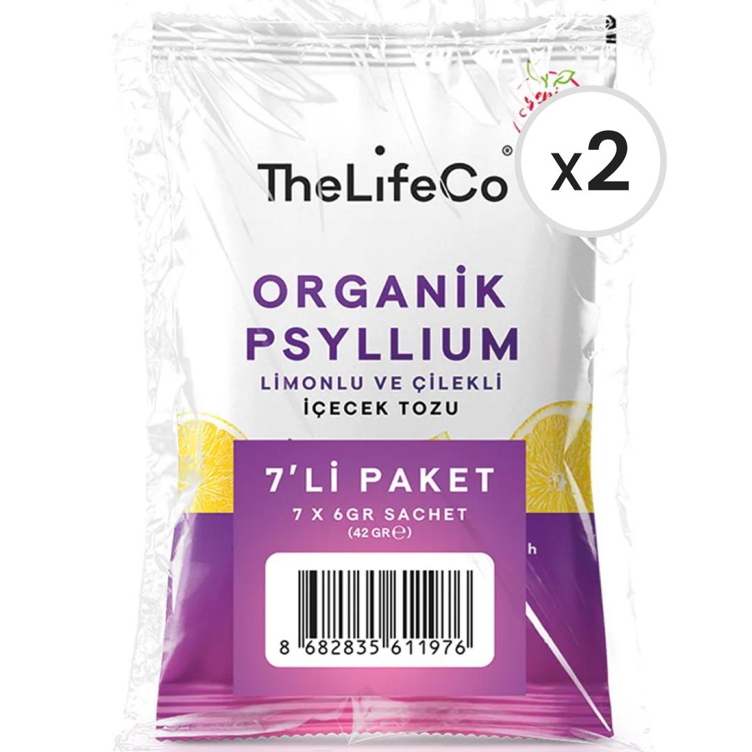 TheLifeCo Organik Psyllium Karnıyarık Otu Limonlu ve Çilekli İçecek Tozu 6 g x 7 Saşe 2'li Paket