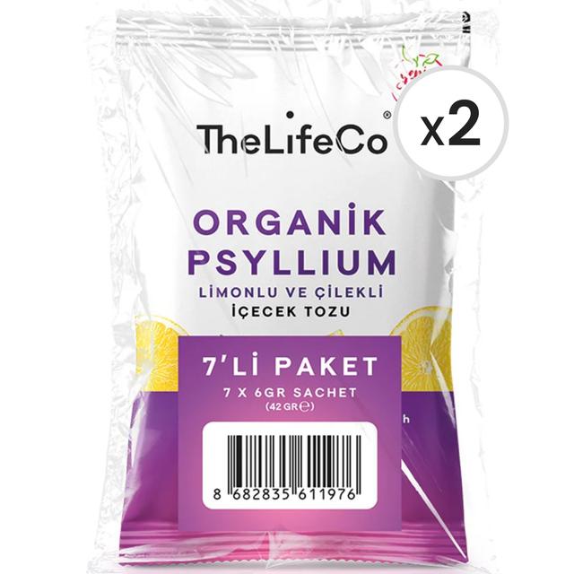 TheLifeCo Organik Psyllium Karnıyarık Otu Limonlu ve Çilekli İçecek Tozu 6 g x 7 Saşe 2'li Paket