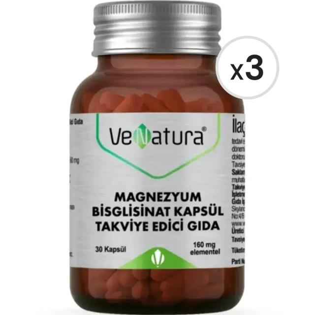 VeNatura Magnezyum Bisglisinat 160 mg 30 Kapsül 3'lü Paket