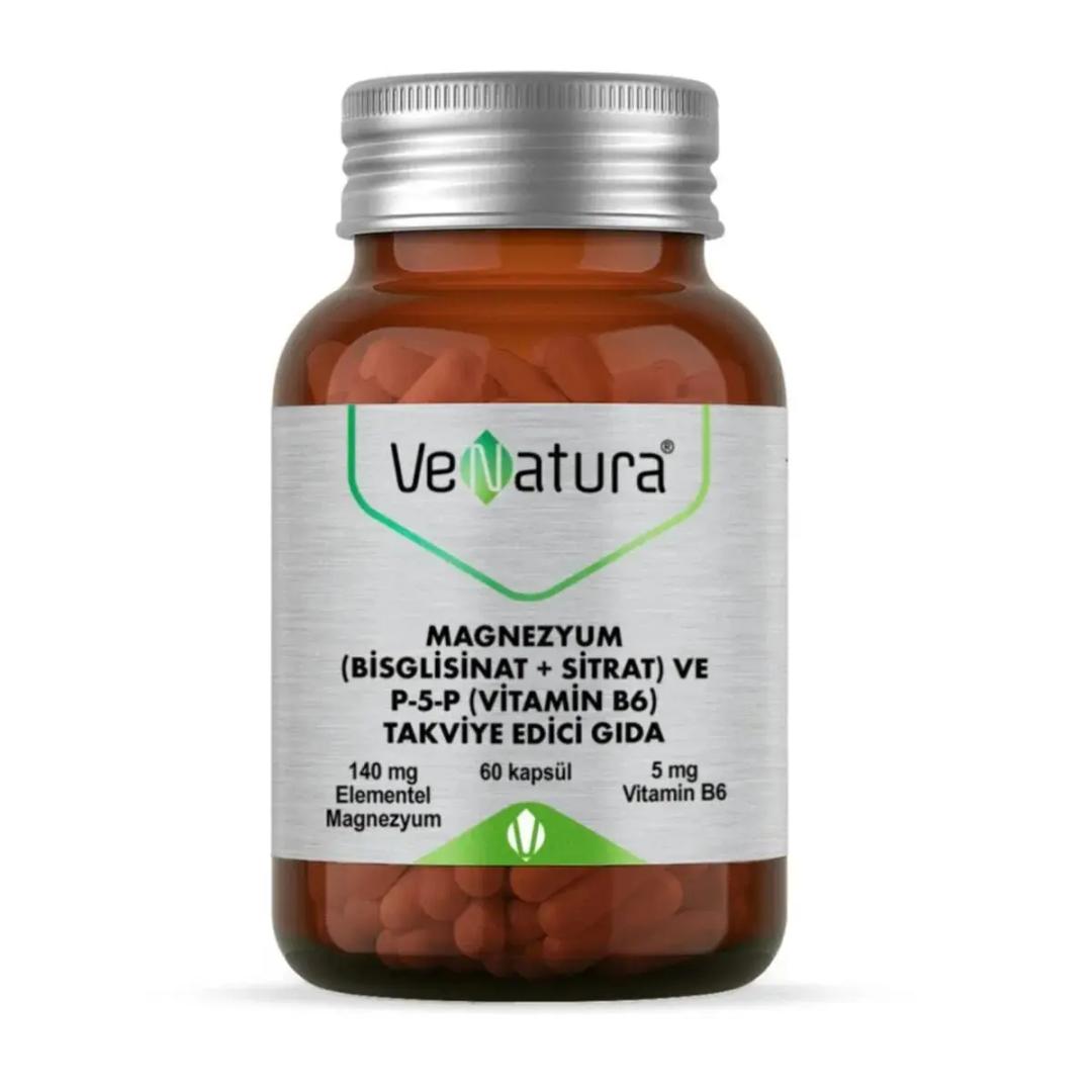 VeNatura Magnezyum (Bisglisinat+Sitrat) ve P5P (Vitamin B6) 60 Kapsül