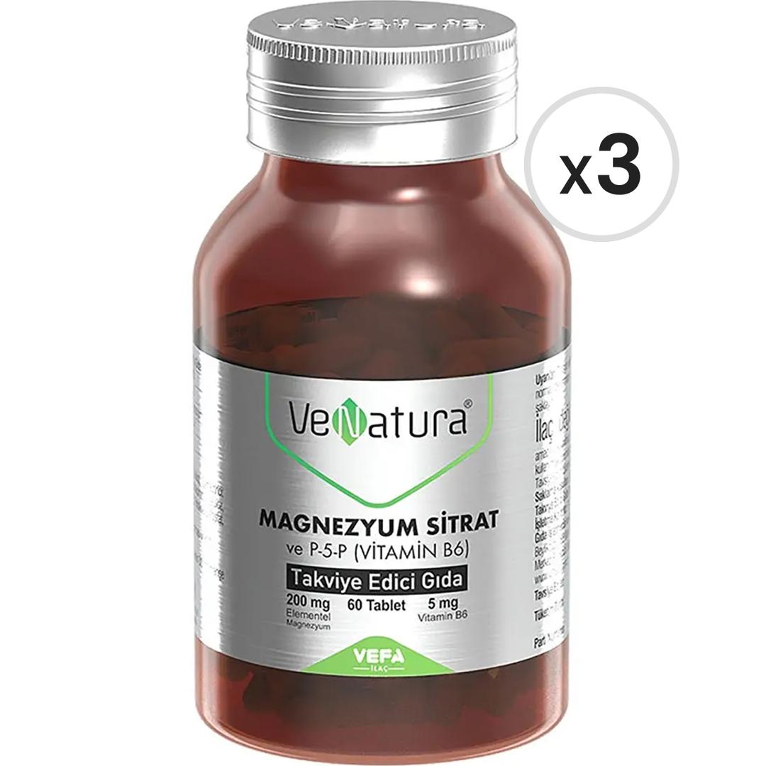 VeNatura Magnezyum Sitrat ve P-5-P (Vitamin B6) 60 Tablet 3'lü Paket